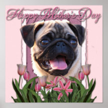 Mutter-Tag - rosa Tulpen - Mops Poster