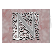 N Monogram "Silver Stone" Note Card Greeting Card
