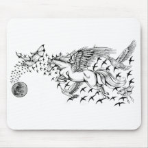Nachtflug-Einhorn u. Vogel Mousemat Mousepad