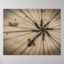 Nah oben von der Wind-Rose auf antiker Karte Plakatdruck