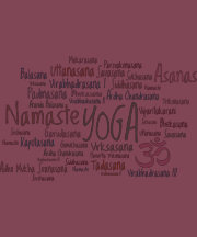 Namen der Yoga-Positionen und des OM-Symbols Namas Hemden
