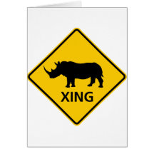 Nashorn-Überfahrt-Landstraßen-Zeichen Grußkarte