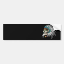 Native American Indian Tribal Gothic Skull Bumper Sticker