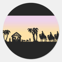 Nativity-Silhouette-kluge Männer auf dem Horizont Runder Sticker