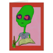Nerdy alien in der Karte Liebevalentines Tages