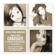 Neutrales Foto-Absolvent-Party Browns dreifaches Personalisierte Einladungskarte