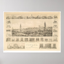 Nevada-Stadt, panoramische Karte 1856 (1184A) CA Posterdruck