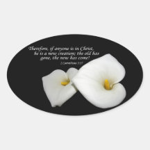 new in Christ scripture with lilies oval sticker