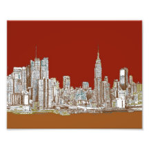 New- York Cityrot Sepia Fotografischer Druck