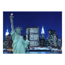 New- York CitySkyline nachts beleuchten, Stadtmitt Ankündigungskarten