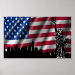 New- YorkSkyline mit Flagge-Hintergrund-Position Poster