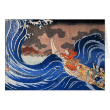 Nichiren beruhigt einen Sturm in Kakuda, Kuniyoshi Karten