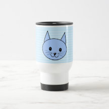 Niedliche blaue Katze. Hellblauer Streifenhintergr Tee Tasse