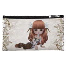 Niedliche Brown-Haar-Mädchen-Kosmetik-Tasche