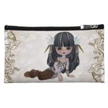 Niedliche brünette Mädchen-Kosmetik-Tasche
