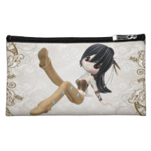 Niedliche brünette Mädchen-Kosmetik-Tasche