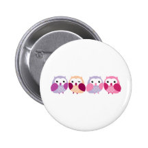 Niedliche bunte Eulen - rosa und lila Pastelle Anstecknadelbuttons