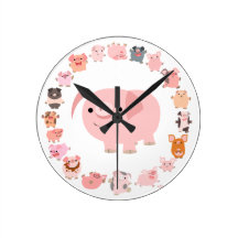 Niedliche Cartoon-Schweinemandala-Uhr