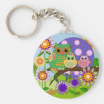 Niedliche Eulenfamilie und Blumen Keychain Schlüsselanhänger