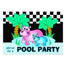 Niedliche Flusspferd-Pool-Party Einladung