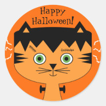Niedliche Frankenstein Katzen-Halloween-Aufkleber