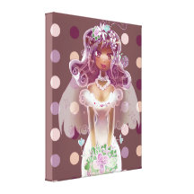 Niedliche gelockte lila Haar-Braut-Illustration Leinwand Druck