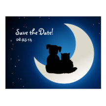 Niedliche Katze und Hund - Save the Date Postkarte