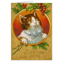 Niedliche Katzen-Weihnachtskarte mit Beeren