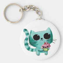 Niedliche Kitty-Katze mit Kawaii kleinem Kuchen Schlüsselanhänger