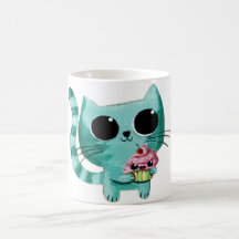 Niedliche Kitty-Katze mit Kawaii kleinem Kuchen Kaffeetassen