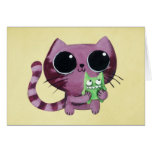Niedliche Kitty-Katze mit kleinem grünem Monster Grußkarte