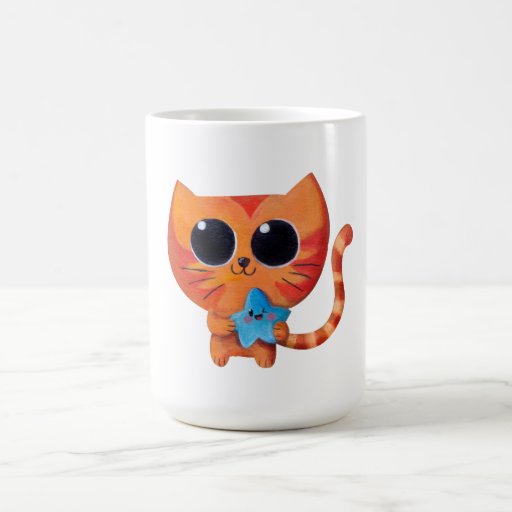 Niedliche orange Katze mit Stern Tee Haferl