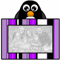 Niedliche Penguin-Foto-Skulptur-lila Streifen-Rahm Photoausschnitt