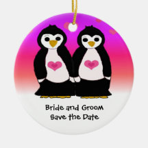 Niedliche Penguin-Paare Save the Date Weihnachtsbaum Ornamente