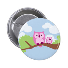 Niedliche rosa Eulen-Mamma und Baby Anstecknadel