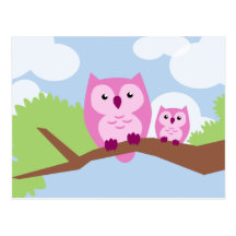 Niedliche rosa Eulen-Mamma und Baby Postkarten