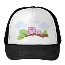 Niedliche rosa Eulen-Mamma und Baby Retrocap