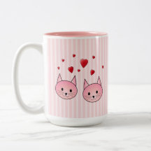 Niedliche rosa Katzen, mit roten Liebe-Herzen Kaffee Haferl