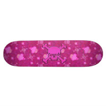 Niedliche rosa Schädel u. kleine KuchenSkateboard Personalisiertes Skatedeck