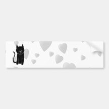 Niedliche schwarze Katze mit Herzen Auto Aufkleber
