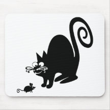 Niedliche schwarze Katze und kleine Maus Mousepad