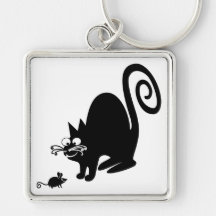 Niedliche schwarze Katze und kleine Maus Schlüsselanhänger