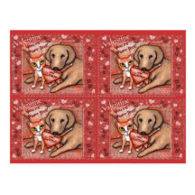 Niedliche Tabby-Katzeu. Labrador-Hundevalentines-f Postkarte