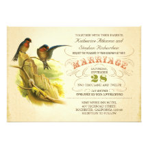 niedliche Vintage Hochzeitseinladung mit zwei Vöge