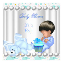 Niedlicher Baby-Duschen-Jungen-Blaukleiner kuchen Einladungskarten