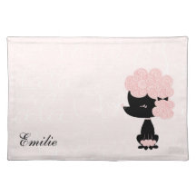 Niedlicher rosa Cartoon-Franzose-Pudel Tisch Sets