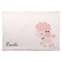 Niedlicher rosa Cartoon-Franzose-Pudel Tisch Sets