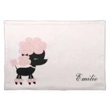 Niedlicher rosa Cartoon-Franzose-Pudel Tischsets
