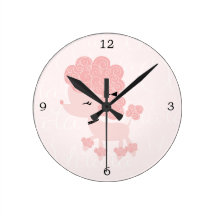 Niedlicher rosa Cartoon-Franzose-Pudel Uhr