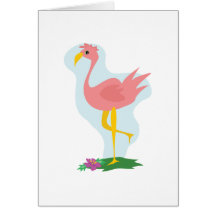 niedlicher rosa Flamingo stehend im Yard Grußkarten